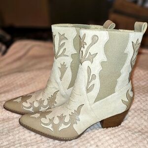 Beige Western Ankle Boots
